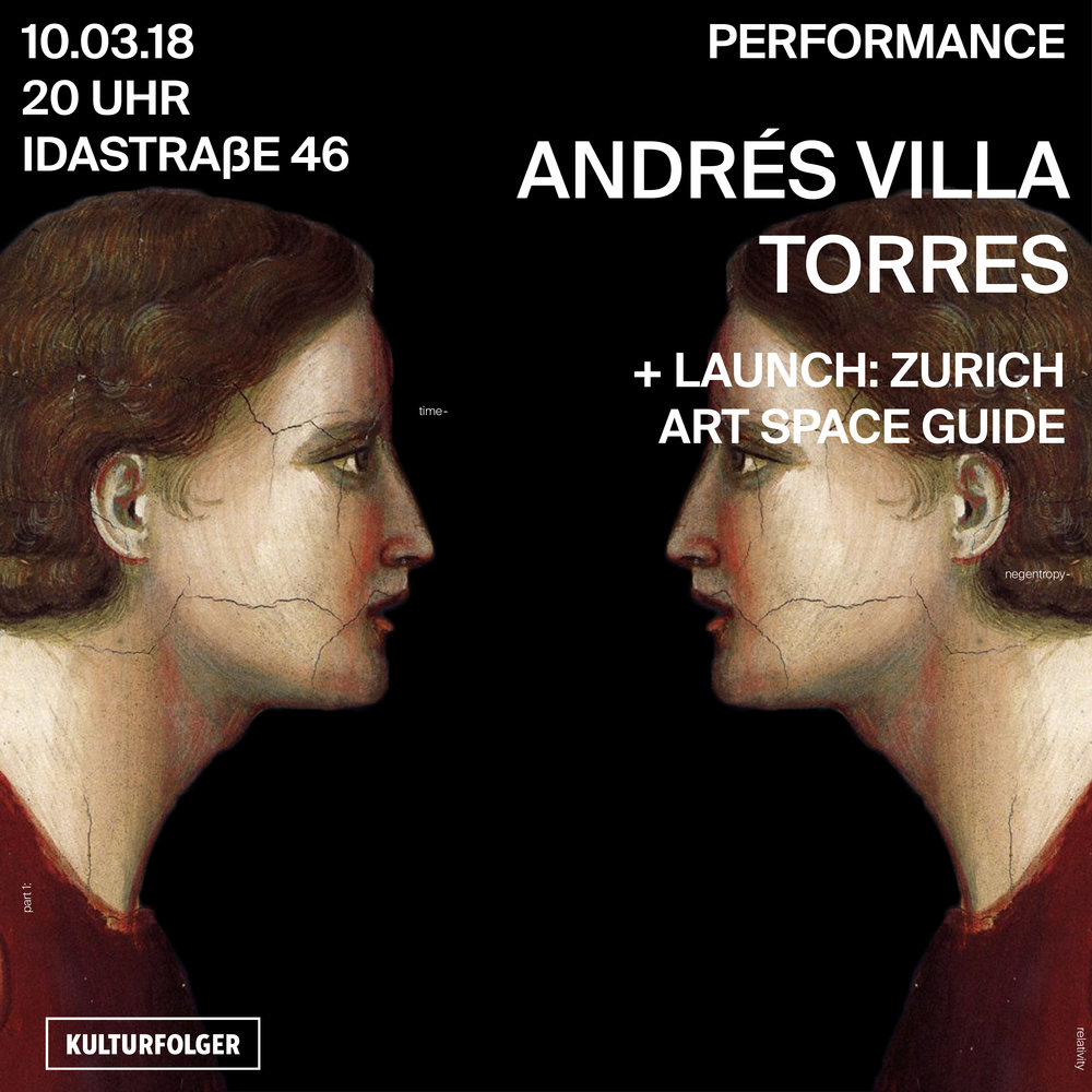 ANDRÉS VILLA TORRES live coding performance  Short Notes on Concave Bubbles  In the struggle for identity, the manifold of representations and self-made constructions of the selves that over-flood, the internet shows a paradoxical state. The individual cannot exist without the acknowledgement of society, still every shared manifestation confirms the interdependency in the seek of uniqueness. A social-individual hybrid space is created and the artist recognises it as a concave bubble: an imaginary shape that describes the physical space which covers the totality of a given universe except for its interior - the negative space within a bubble.&nbsp;Short notes on concave bubbles is a live coded performance reflecting on personal experiences of the partly-fictional every day life of a programmer, the recollection of interviews conducted over online chats, and profiles' information extracted from different online social platforms.  andresvillatorres.work   ZURICH ART SPACE GUIDE launch edition 2018 Independent artist-run exhibition spaces are also known as off-spaces. These structures, which serve as platforms and spaces for experimentation are typically non-profit initiatives. The guide has been produced as much for locals than for visitors. It aims to make more visible and accessible the vibrant independent Zurich art scene. Published by: Verein Zurich Art Space Guide Designed by:  Badesaison   www.artspaceguide.ch