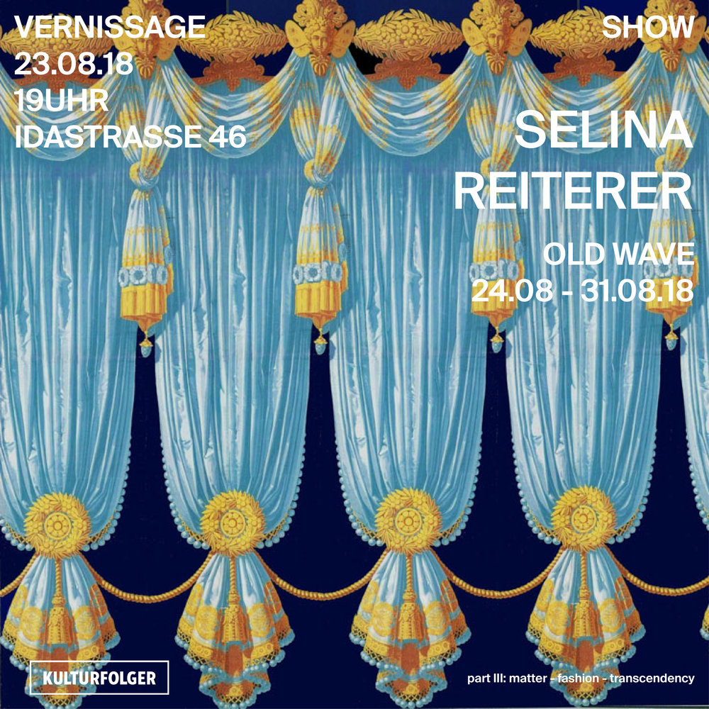 The pieces in old wave are analyzing the hybridity of textiles as medium, material and metaphor. The entity of textile structure - its flexibility and softness - invites on abstraction and reflection. Drapes, folds, waves and forms of motion materialize the echo of rhythm, repetition and eternity. Based on Gilles Deleuzes’ „The Fold“ in which the world is a body of infinite folds and surfaces that twist and weave through compressed time and space, pieces illustrate a scene of that thought. Repetition as a sign of parallel dimensions, rhythm as a catalyst of multiple becomings of individuals. In meaning of continuous repetition, may it be fashion or other social trends, the displayed objects are trying to paraphrase this redundancy - We are not „new wave“ - it’s just old waves that come back in different shapes -  #retroworld .   www.selinareiterer.com     after 20.30 Bar with DJ Stuchy