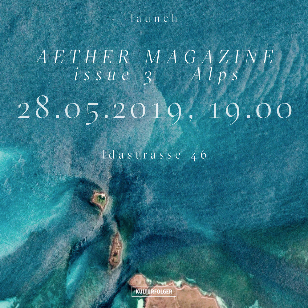 28. Mai 2019, 19 Uhr  Book + Web Launch  Æther #3: Montan-Welten: Alpengeschichte abseits des Pfades  Bereits lange vor dem modernen Massentourismus wurden die Alpen bereist, bestiegen, bewirtschaftet, untersucht, durchlöchert, bebaut und bestaunt. Æther #3 wendet sich den Alpen um 1750 als Natur-, Lebens- und Wirtschaftsraum zu und untersucht die mit diesen Räumen verbundenen Praktiken, Projekte und Projektionen. Die Reihe Æther versucht, geisteswissenschaftliches Publizieren anders zu gestalten. Æther erscheint in hybrider Form, online (www.aether.ethz.ch) und print (www.intercomverlag.ch/shop), im intercom Verlag Zürich.  Mit Beiträgen von: Tina Asmussen, Annina Boogen, Eva Brugger, Silvia Flubacher, Meike Knittel, Sascha Müller, Reto Nyffeler, Alina Ragoni, Lukas Rathjen, Joëlle Simmen, Caroline Tanner, Juri Vonwyl.  May 28 2019, 7pm  Book + Web Launch  Æther #3: Montan-Welten: Histories of the Alps Off the Beaten Track.  People had been visiting, hiking, cultivating, examining, boring through, building in, and marveling at the Alps long before modern mass-tourism took root among its peaks. Æther #3 attends to these other, less familiar Alps, ca. 1750 — as a space of nature, subsistence, and economic activity; and as a space teeming with projects and projections. The series Æther aims to make the history of knowledge accessible — and rethink the way publishing in the humanities is done. Æther #3 will be available both online (www.aether.ethz.ch) and in print (www.intercomverlag.ch/shop).  With contributions by Tina Asmussen, Annina Boogen, Eva Brugger, Silvia Flubacher, Meike Knittel, Sascha Müller, Reto Nyffeler, Alina Ragoni, Lukas Rathjen, Joëlle Simmen, Caroline Tanner, Juri Vonwyl.